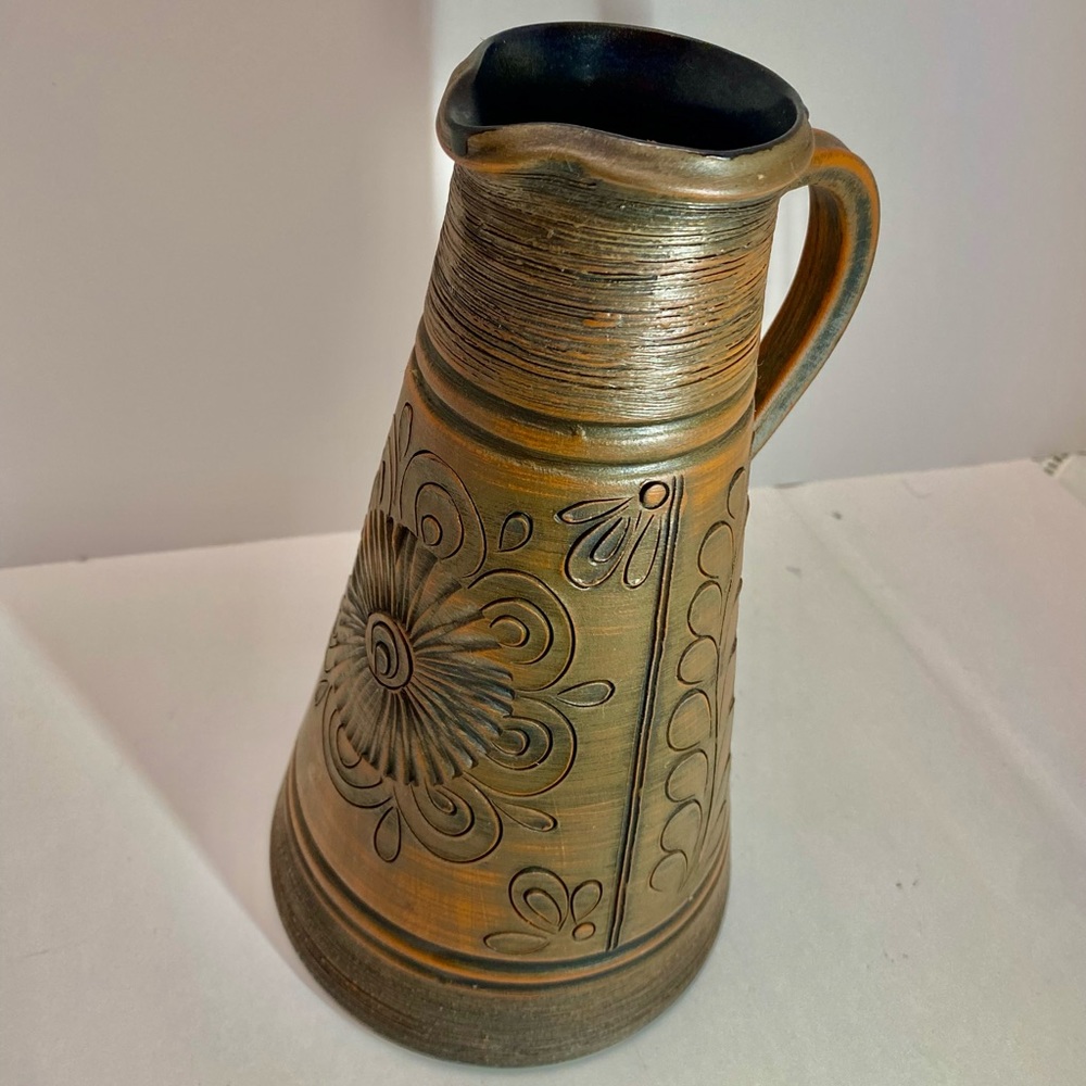 VTG HANDARBEIT GERMAN REDWARE POTTERY WATER PICHER - Picture 2 of 6